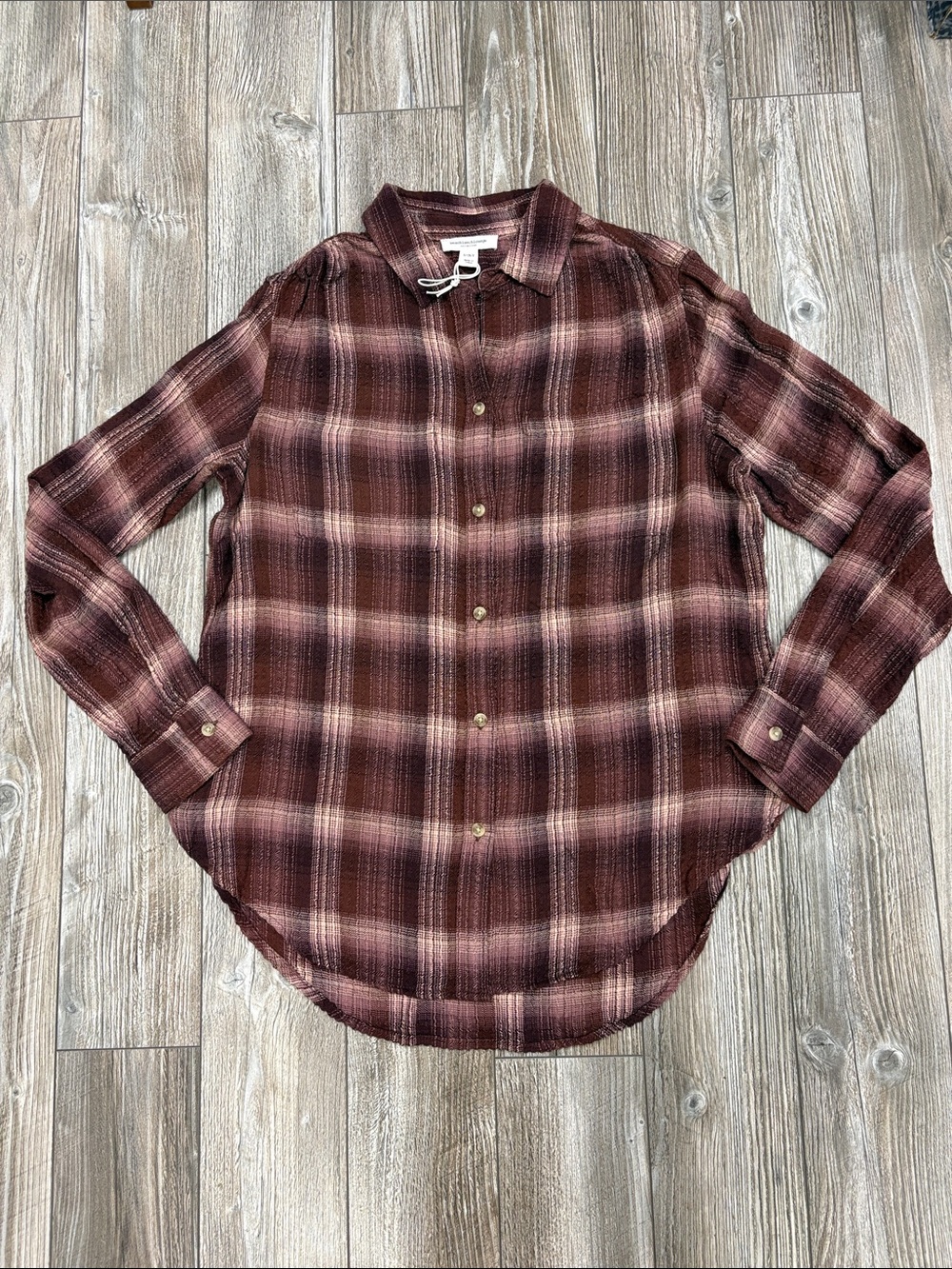 beachlunchlounge Burgundy and Pink Plaid Button-Down Shirt